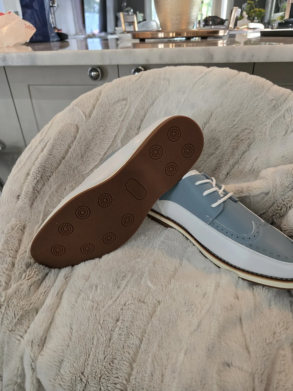 Men's Wingtip Derby Shoes in Light Blue and White
